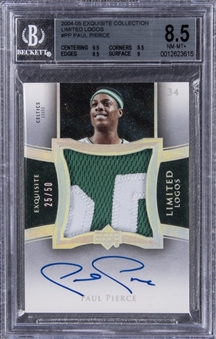 2004-05 UD "Exquisite Collection" Limited Logos #PP Paul Pierce Signed Game Used Patch Card (#25/50) – BGS NM-MT+ 8.5/BGS 10